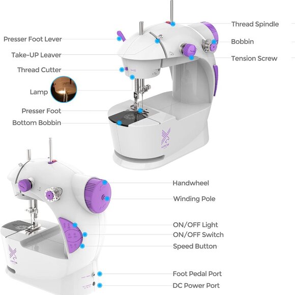 Mini White Sewing Machine with Full Kit and Fabric Bundles - Portable Beginner F - Picture 7 of 8